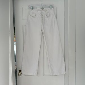 Paige Leenah Ankle Button Fly Preppy Wide Leg Denim White Jeans in Size 26